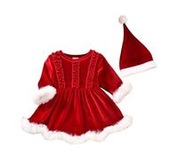 Robe de Noël Bébé Fille - Ensemble Barboteuse Et Chapeau en Polaire À Manches Longues pour Nouveau-Né (Red 9-12 Months)