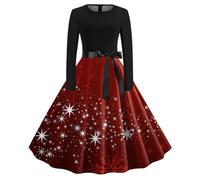 Robe de Noël élégante à manches longues pour femme - Robe de Noël rockabilly vintage des années 1950 - Robe de cocktail - Robe de Noël pour femme, #18 rouge., S