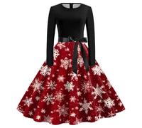 Robe de Noël élégante à manches longues pour femme - Robe de Noël rockabilly vintage des années 1950 - Robe de cocktail - Robe de Noël pour femme, #19 rouge, XXL