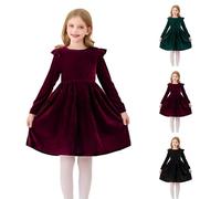 Robe de Noël élégante en flanelle pour filles - Robe d'hiver chaude à manches longues - Tenue de fête en velours pour Noël, anniversaire, carnaval, 1-Vert noirâtre, 7-8 ans