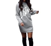 Robe de Noël élégante pour femme - Motif de Noël - Verre à vin rouge - Manches longues - Motif de Noël - Robe de fête - Longueur genou - Col rond - Robe pull - Robe de Noël - Tenue de Noël, C01 gris