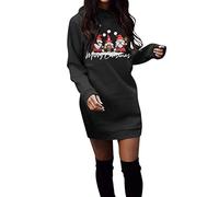 Robe de Noël élégante pour femme - Motif de Noël - Verre à vin rouge - Manches longues - Motif de Noël - Robe de fête - Longueur genou - Col rond - Robe pull - Robe de Noël - Tenue de Noël, D01 Noir