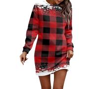 Robe de Noël élégante pour femme - Motif de Noël - Verre à vin rouge - Manches longues - Motif de Noël - Robe de fête - Longueur genou - Col rond - Robe pull - Robe de Noël - Tenue de Noël, G01 rouge