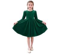 Robe de Noël en velours à manches longues pour filles, robe de princesse de Noël chaude unie élégante en flanelle pour anniversaire, Nouvel An, festival, mode A Line, Vert, 7-8 ans