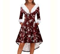 Robe de Noel Femme Chic Longues Manches Sapin Noel Gala Ceremonie Costume Noël Robe Noir Et Doree Christmas Velours Patineuse Nouvel Sexy Manche Tenue Fete Femme XL