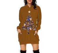 Robe De NoëL Femme Chic,Robe Femme Casual à Capuche avec Imprimé ThèMe Enfance De NoëL Violet pour Tenue DéContractéE Quotidienne