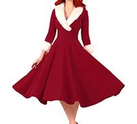 Robe De Noel Femme - Col V Lanterne Manche Longue Hiver Sweat à Capuche Long Robe Bonhomme de Neige Chic et Elegante sans Bretelles, avec imprimé Robe Mère Noël Femme