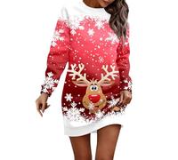 Robe de Noël Femme Grande Taille Bonhomme de Neige Robe Mi Longue Noel Robes Longues Automne Tricotée Robes à Manches Longue Elégante Plissée Col V Jupe Midi Souple Hiver Vêtements Noël (Red #2, S)