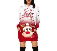Robe De Noel Femme Grande Taille Hiver Pull Moche Sweat Plaid avec Capuche Casual Hoodie Noël Imprimé Wapiti Décontracté Chic Automne Hiver Chaude Pullover avec Poches