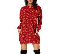 Robe De Noel Femme Grande Taille Hiver Pull Moche Sweat Plaid avec Capuche Casual Hoodie Noël Imprimé Wapiti Décontracté Chic Automne Hiver Chaude Pullover avec Poches