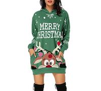 Robe De Noel Femme Grande Taille Hiver Pull Moche Sweat Plaid avec Capuche Casual Hoodie Noël Imprimé Wapiti Décontracté Chic Automne Hiver Chaude Pullover avec Poches