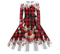 Robe de Noël Femme Grande Taille Impression Noël Wapiti Décontracté Robe de Mere Noel Robes Pull d'hiver à Manches Longues Tunique boutonnée avec Poches Deguisement Adulte Mère Noel (D-Brick Red, M)