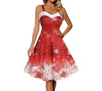 Robe de Noël Femme Imprimé Verre à Vin Robe Longue de Noel Vintage Rétro Année 50s pin-up Rockabilly Swing à Pois Robes de Soirée Chic Fancy Dress Christmas Déguisement Mere de Noel (Red, XXXL)