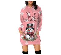 Robe de Noël Femme Imprimé Verre à Vin Robe Pin Up Noel Imprimée à Manches Longues Cocktail Swing Cosplay Hepburn Robes Merry Christmas Dress Costume Déguisement Mere Noel (XXL)