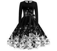 Robe de Noël Femme Joyeux Noël Robe Noel Ado Robes Pull Tricotée Col Rond Basique Automne Hiver Slim Élastique en Tricot Élégante avec Manches Longues Costume Déguisement Mere Noel (Black-8, XXL)