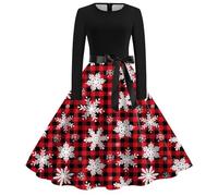Robe De NoëL Femme Longue,Robe DéContractéE Femme ÉLéGante pour SoiréE FêTe Bal Plage avec Col Rond Manches Longues Style RéTro AnnéEs 1950