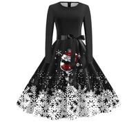 Robe de Noël Femme Lutin Elfe Robe Moche de Noel Hiver à Manches Longues Mini Robes Pull Tunique Décontractée Tricot Élégant Casual Col Rond avec Poches Costume Père Noël Professionnel (A-Black, XXL)