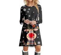 Robe De Noël Femme Manches Longues, Robe Mere Noël Femme Col Rond Mini Imprime Decontracte Costume De Pere Noel Cocktail Robes Sport Deguisement Christmas Moche Fete Décontracté Chic