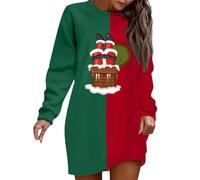 Robe De Noel Femme Manches Longues, Robe Mere Noel Femme Col Rond Mini Imprime Decontracte Costume De Pere Noël Soiree Cocktail Dress Loisirs Cool Christmas Moche Fete Décontracté