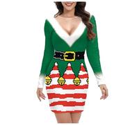 Robe De Noël Femme Manches Longues, Robe Mere Noel Femme Col Rond Mini Imprime Decontracte Costume De Pere Noël De Jogging Cocktail Dress Loisirs Cool Christmas Moche Fete Décontracté Chic