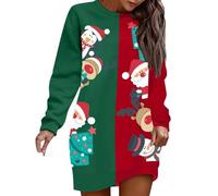 Robe De Noel Femme Manches Longues, Robe Mere Noel Femme Col Rond Mini Imprime Decontracte Costume De Pere Noël Cocktail Robes Sport Deguisement Christmas Moche Fete Décontracté