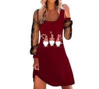 Robe De Noel Femme Manches Longues, Robe Noël Femme Col Rond Mini Imprime Decontracte Costume De Pere Noël Cocktail Robes Sport Deguisement Christmas Moche Fete Décontracté Élégant
