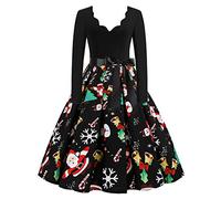 Robe De Noël Femme Moche Mignon Imprimée Rose - Robe De Cocktail Soirée Bal Année 50s Pin Up Rockabilly Swing Jupe Manches Longues Avec Ceinture - Vêtements Noël