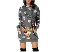 Robe De Noël Femme- Pull De Noël Famille- Moche Sweat À Capuche Hiver Chaude Poche À Manches Longues Pull Noel Wapiti Pullover Noël Chic Moche Sweat Imprimé Noël Élégant Robe De Noel Robe Noël