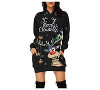 Robe De Noël Femme- Pull De Noël Famille- Moche Sweat À Capuche Hiver Chaude Poche À Manches Longues Pull Noel Wapiti Pullover Noël Chic Moche Sweat Imprimé Noël Élégant Robe De Noel Robe Noël