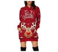 Robe De Noël Femme- Pull De Noël Famille- Moche Sweat À Capuche Hiver Chaude Poche À Manches Longues Pull Noel Wapiti Pullover Noël Chic Moche Sweat Imprimé Noël Élégant Robe De Noel Robe Noël