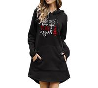 Robe De Noël Femme- Pull De Noël pour Femme- Poche Sweat-Capuche Hiver Chaude Pas Cher Manches Longues Robe Sweat Capucin Moche Sweat Noël Fluide Pull Dress Imprimé Noël Ample Hoodie