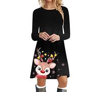 Robe De Noël Femme Pull Décontractée Élégant Couleur Unie Col Rond Mini à Manches Longues Tunique Automne Hiver Avec Poches et Boutons Boheme