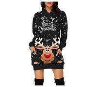 Robe De Noël Femme - Pull Famille Moche Sweat À Capuche Hiver Chaude Poche À Manches Longues Wapiti Pullover Chic Élégant Imprimé