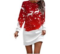 Robe De Noël Femme - Pull Famille Moche Sweat À Capuche Hiver Chaude Poche À Manches Longues Wapiti Pullover Chic Élégant Imprimé