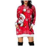 Robe De Noël Femme - Pull Famille Moche Sweat À Capuche Hiver Chaude Poche À Manches Longues Wapiti Pullover Chic Élégant Imprimé