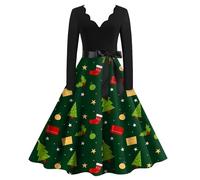 Robe de Noël Femme Renne Flocon de Neige Arbre Robe Sapin de Noel Vintage Années 50 Retro Rockabilly Pin Up Élégante Décontractée au Genou Midi Robes Déguisement Mère Noël Sexy (b-Camouflage, XXXXL)