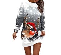 Robe de Noël Femme Rigolo Imprimé Hiver Robe Sapin de Noel Vintage Rétro Année 50s pin-up Rockabilly Swing à Pois Manches Longues Robes de Cocktail Soirée Déguisement Sexy Mère Noël (Black #4, L)