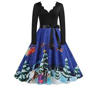 Robe De Noël Femme Robe De Noel Femme Chic Imprimé Ugly Christmas Robe De Noël Vintage Robe de Cocktail Casual Party Soirée Vintage Année 50s Pin-Up Rockabilly Swing Robe à Pois Costume Noël