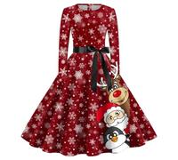 Robe De Noel Femme Robe Femme Chic Et Elegant,Hiver Grande Taille Femmes NoëL Les Cloches Fleurs Imprimé Col en V Manches Longues Sexy Dress Chic éLéGante Slim Vintage Robe De Glamour SoiréE.