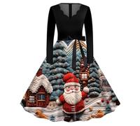 Robe De Noël Femme, Robe Femme Hiver, Jupe Hepburn Rétro Grande Taille Costume À 3D Imprimé Manche Longue Robes Vintage Rockabilly Classique Elegant Swing Deguisement Mariage Cérémonie Hiver