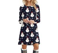 Robe De Noel Femme, Robe Longue Hiver Femme, Jupe Hepburn Rétro Grande Taille Costume À 3D Imprimé Manche Longue Deguisement Mariage Cérémonie Hiver Robes Vintage Rockabilly Classique Elegant Swing