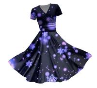 Robe De Noel Femme, Robe Manche Courte Femme, Robes Au Genou Décontractée Deguisement Mariage Cérémonie Hiver Jupe Hepburn Rétro Grande Taille Déguisement Mere Moche Mignon Imprimer