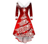 Robe De NoëL Femme, Robe Noel Femme Verte Chic Et Elegante Grande Taille,Robe De MèRe NoëL TrapèZe Mariage Cocktail SoiréE FêTe CéRéMonie DéContractéE Au Genou Midi Costume Sapin De NoëL