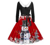 Robe De NoëL Femme Robe Style Audrey Hepburn - VêTements De SoiréE Chic Classique Swing Coupe Slim Ourlet Ample PlisséE Polyvalent avec Encolure en Velours pour Cocktail FêTe