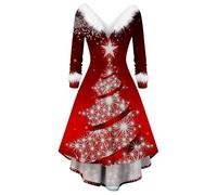 Robe de Noël Femme Ugly Moche de Rigolo Hiver Robe Rouge Noel Robes Longue Casual Manches Longues Col Rond Couleur Unie Robes mi-Longueur Ugly Christmas Dress Déguisement Pere Noel (Z2 Vin,3XL)