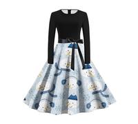 Robe De NoëL Femme Vintage Robe De FêTe Grande Taille, VêTements De SoiréE Chic Col Rond Elegante Mode DéContractéE TrapèZe Mi Longue De Cocktail Fete RéVeillon