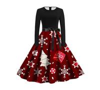 Robe De NoëL Femme Vintage Robe De FêTe Grande Taille, VêTements De SoiréE Chic Col Rond Elegante Mode DéContractéE TrapèZe Mi Longue De Cocktail Fete RéVeillon