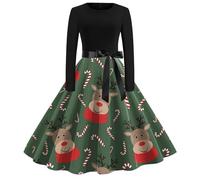 Robe De Noël Femme Vintage Robe Style Audrey Hepburn - Vêtements De Soirée Chic Élégante Ligne A Manches Longues Col Rond Classique Et Polyvalent Décontracté Et Confortable