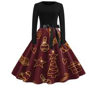 Robe De Noël Femme Vintage Robe Style Audrey Hepburn - Vêtements De Soirée Chic Élégante Ligne A Manches Longues Col Rond Classique Et Polyvalent Décontracté Et Confortable