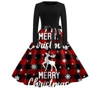 Robe De Noël Femme Vintage Robe Style Audrey Hepburn - Vêtements De Soirée Chic Élégante Ligne A Manches Longues Col Rond Classique Et Polyvalent Décontracté Et Confortable